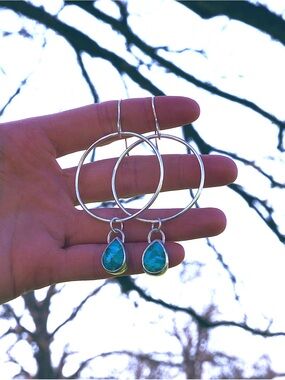 Handmade Sterling Silver Turquoise Teardrop Dangle Earrings